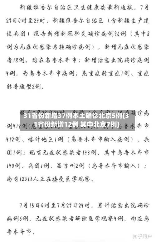 31省份新增37例本土确诊北京5例(31省份新增12例 其中北京7例)