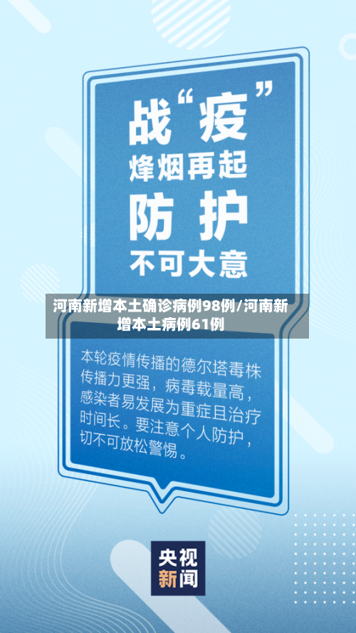 河南新增本土确诊病例98例/河南新增本土病例61例