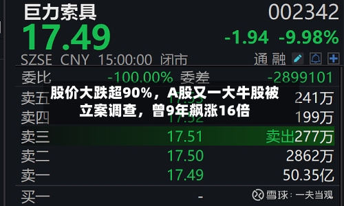 股价大跌超90%，A股又一大牛股被立案调查	，曾9年飙涨16倍-第2张图片