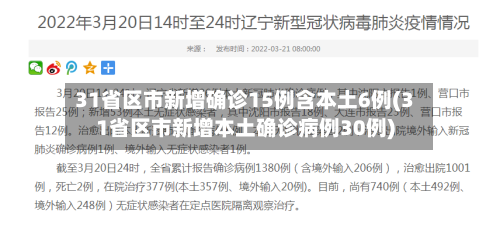 31省区市新增确诊15例含本土6例(31省区市新增本土确诊病例30例)-第2张图片