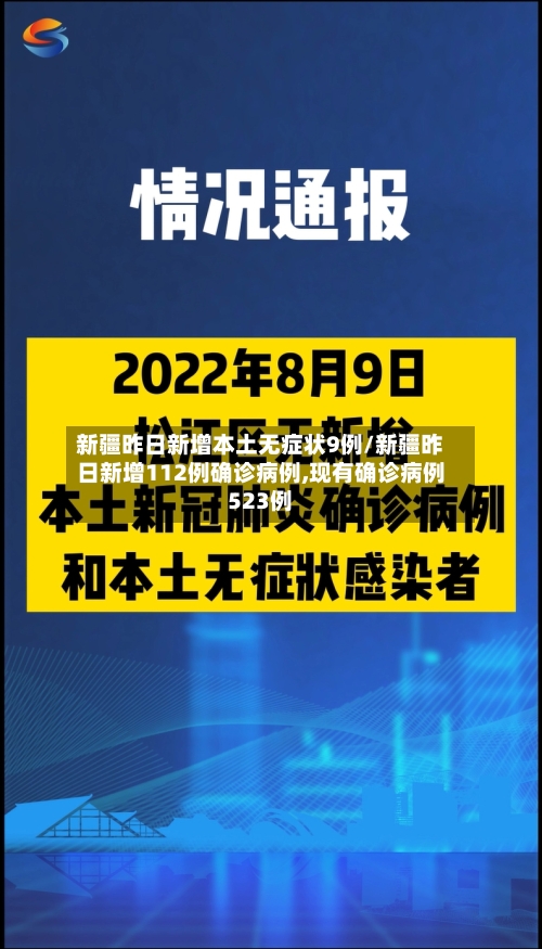 新疆昨日新增本土无症状9例/新疆昨日新增112例确诊病例,现有确诊病例523例