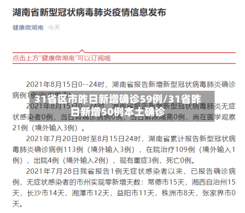 31省区市昨日新增确诊59例/31省昨日新增50例本土确诊