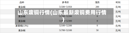 山东废铜行情(山东最新废铜费用行情)
