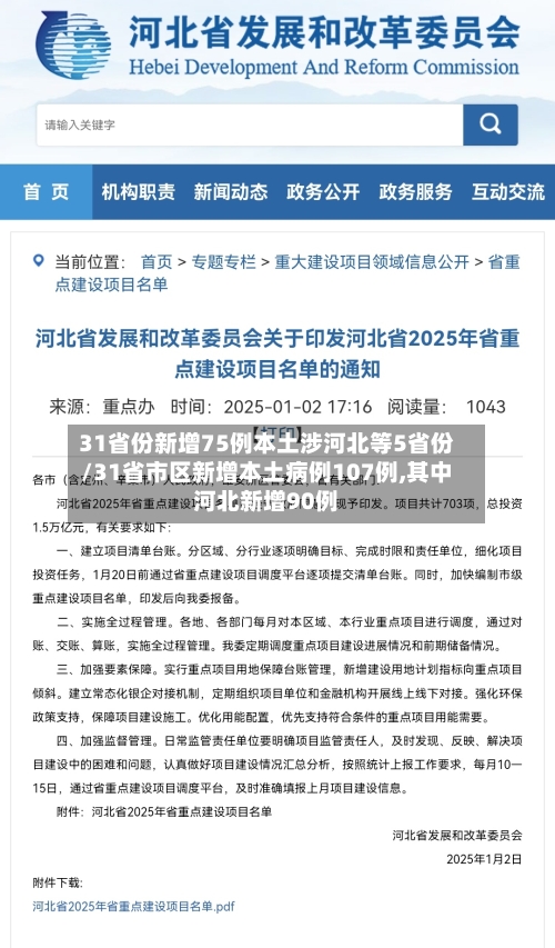 31省份新增75例本土涉河北等5省份/31省市区新增本土病例107例,其中河北新增90例