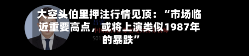 大空头伯里押注行情见顶：“市场临近重要高点，或将上演类似1987年的暴跌	”-第2张图片